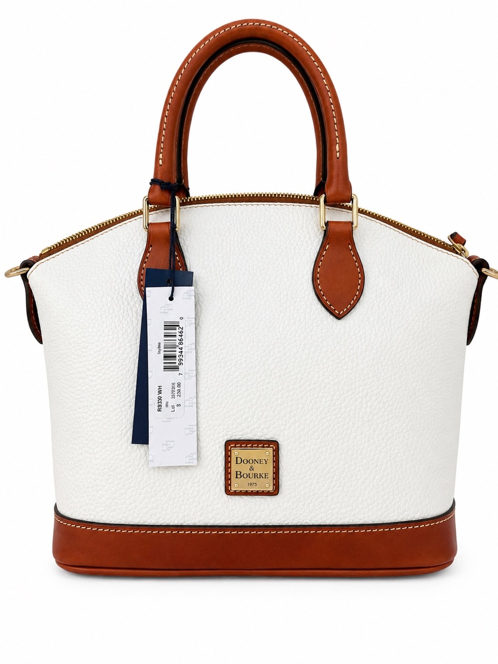 Dooney & Bourke Pebble Grain Leather Satchel White Cognac NWT Zip Tote Bag